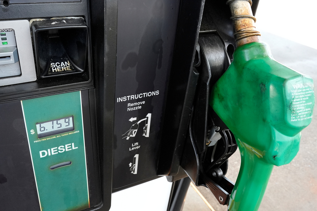 The price for diesel fuel is displayed on a pump at a gas station Friday, Sept. 4, 2026, in Dickson, Tenn.