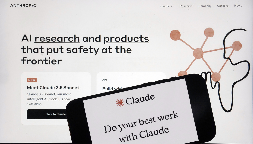  The Anthropic website and mobile phone app are shown in this photo, in New York, July 5, 2024. 
