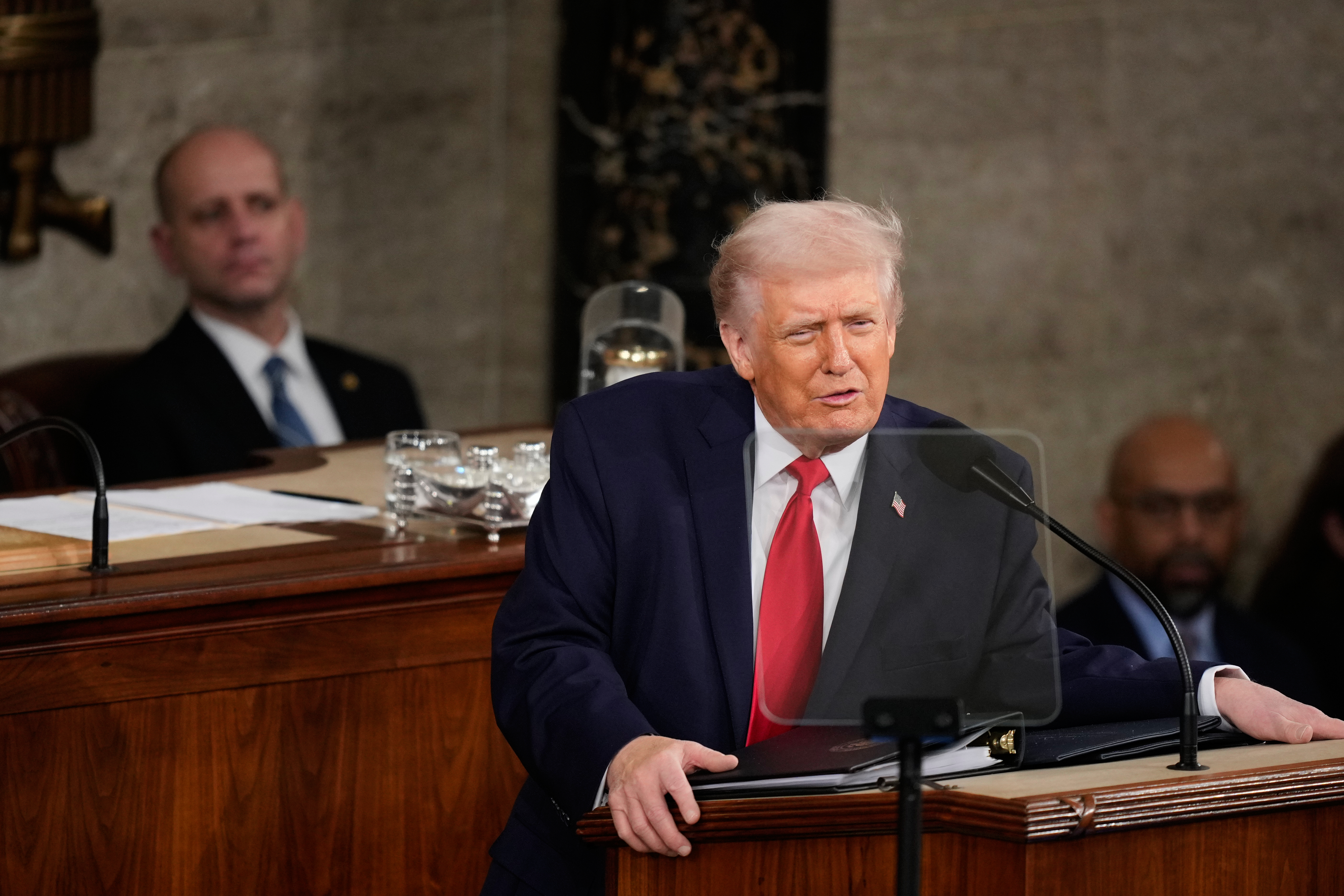 President Donald Trump delivers his State of the Union address to a joint session of Congress in the House chamber at the U.S. Capitol in Washington, Tuesday, Feb. 24, 2026. 