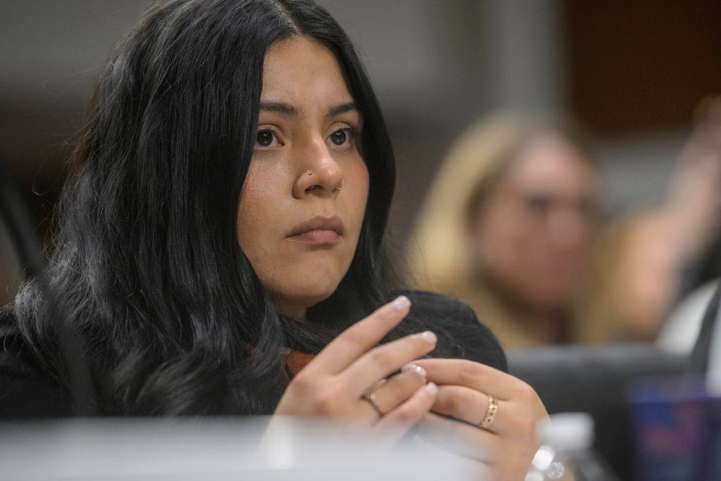 Marimar Martinez, was shot five times by U.S. Customs and Border Patrol (CBP) agents, appears during a forum, on Capitol Hill, Tuesday, Feb. 3, 2026, in Washington.