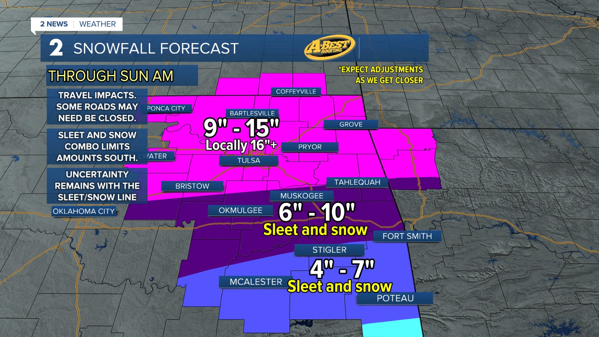 Snow and sleet forecast for the upcoming winter storm