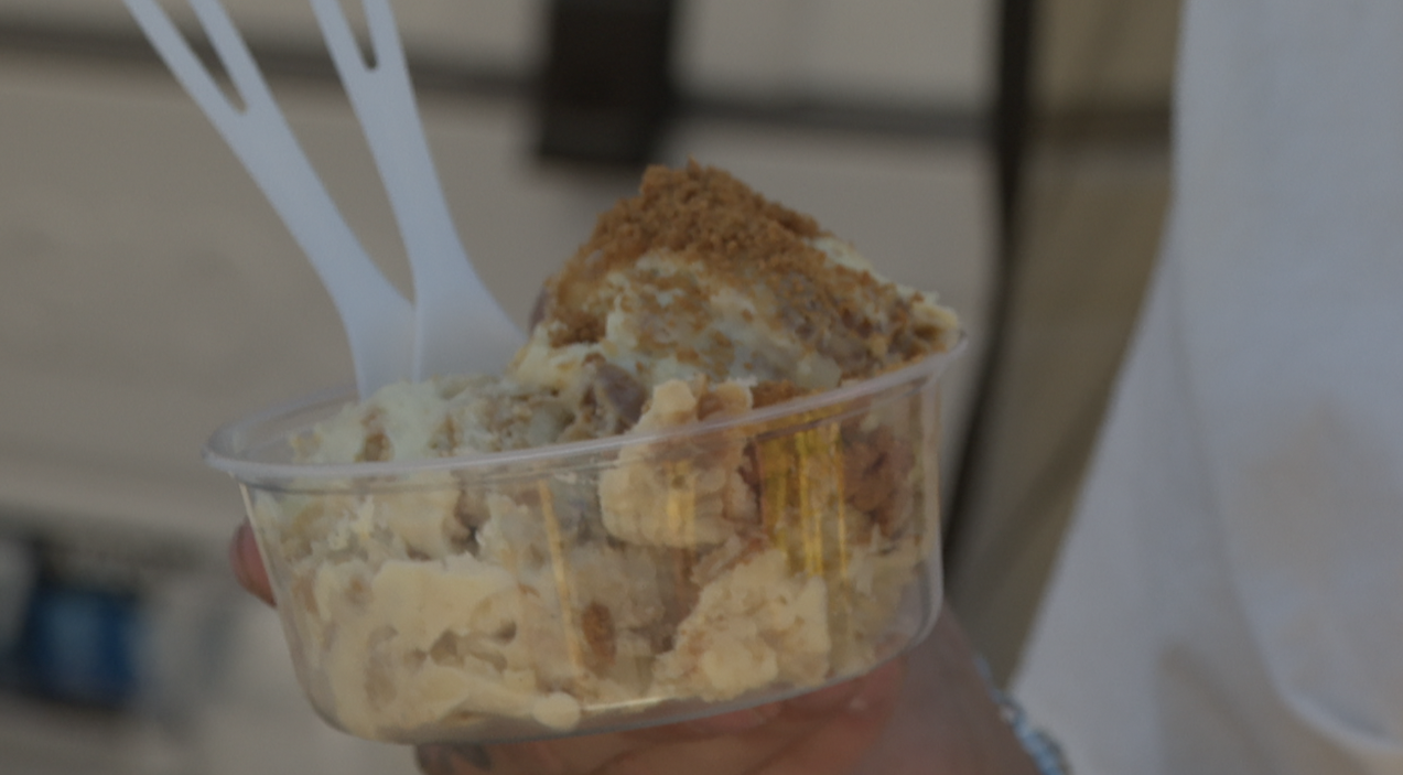 A scoop of banana pudding that you can find at the Adams Avenue Street Fair in Normal Heights.
