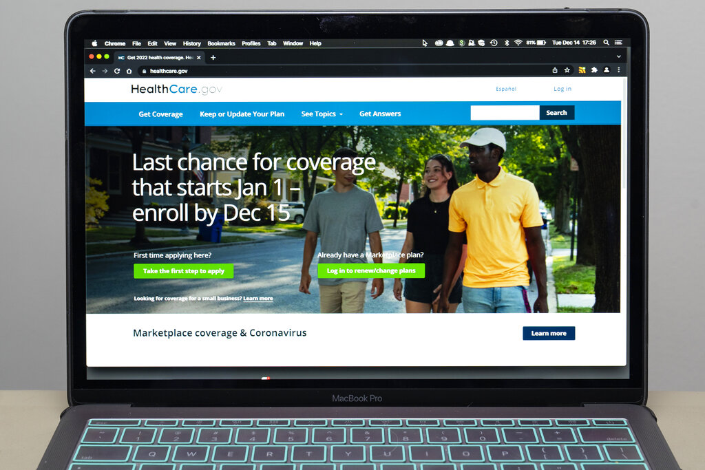The healthcare.gov website is seen on Dec. 14, 2021.