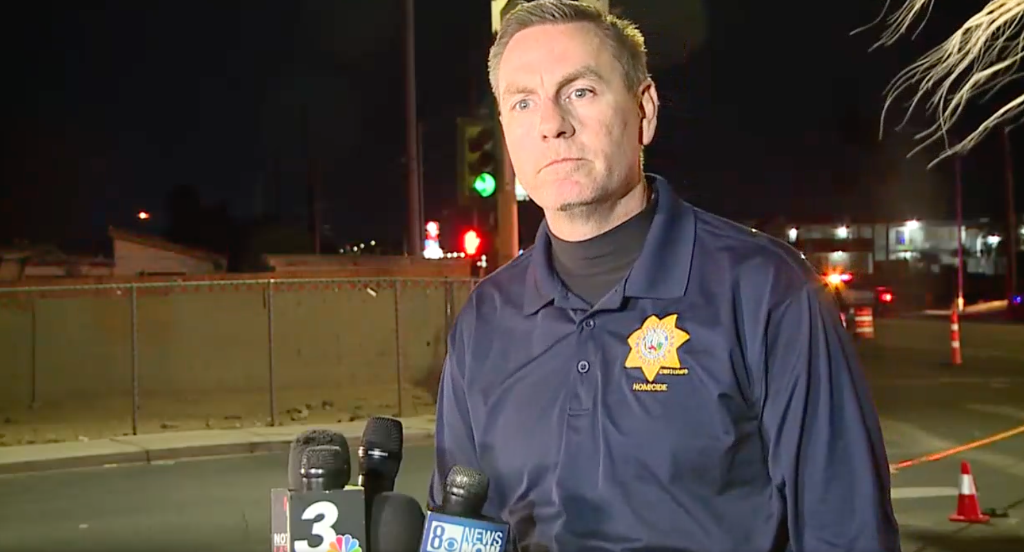 LVMPD Lt. Jason Johansson speaks at a press conference on Friday night.