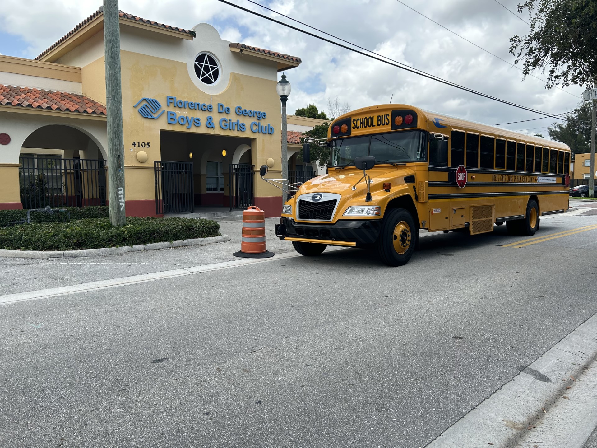 School bus outside Florence De George Boys & Girls Club, Aug. 10, 2023