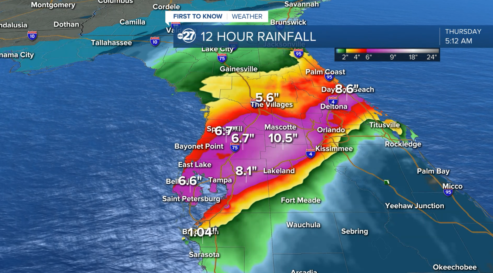 Milton rainfall estimated totals