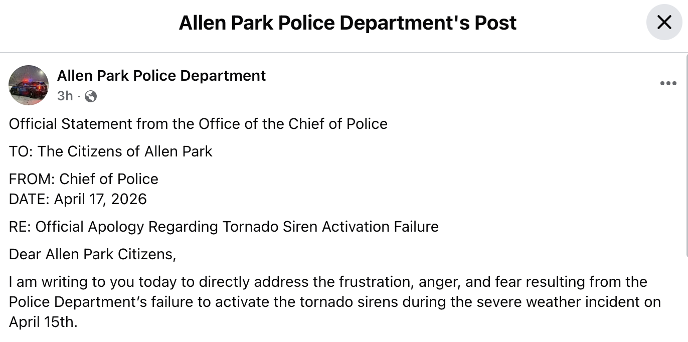 Allen Park PD apology