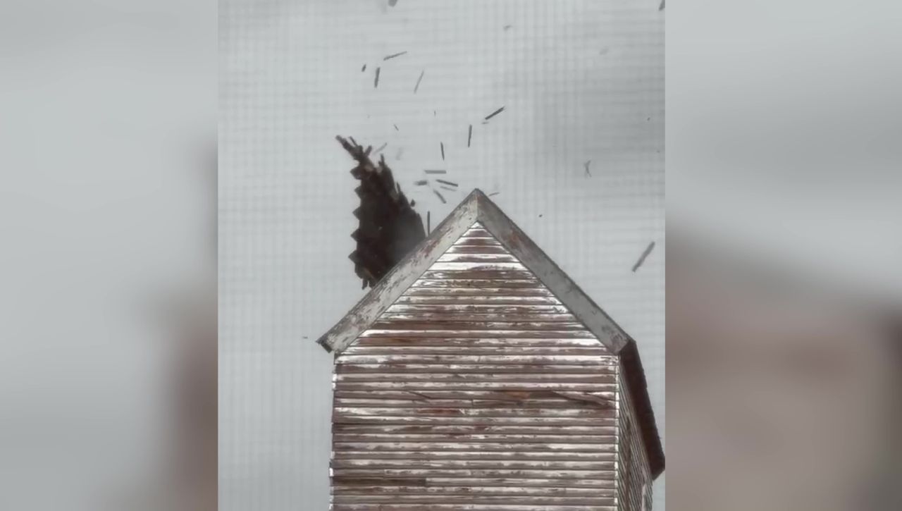 Powerful winds rip the roof off of Reed Point grain elevator