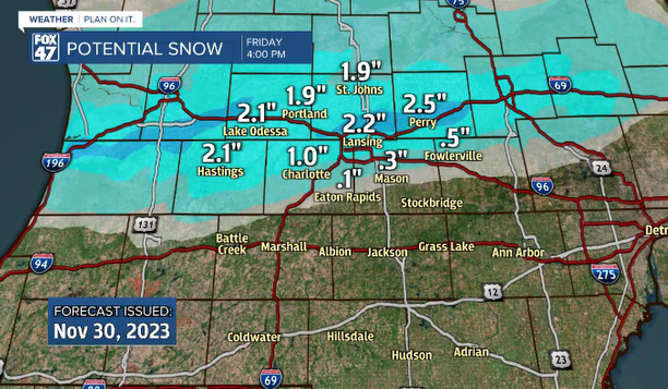 Snow totals Friday