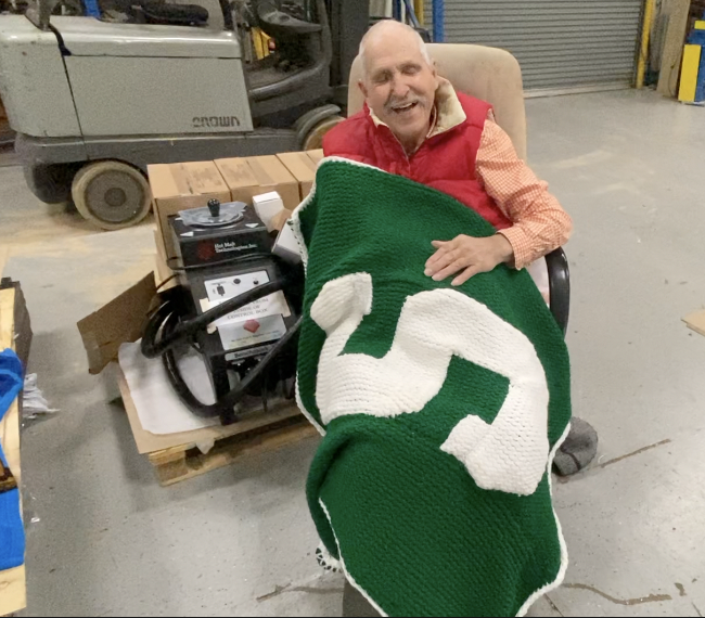 Double stroke survivor makes beautifully hand-crafted blankets using just one arm and a little love
