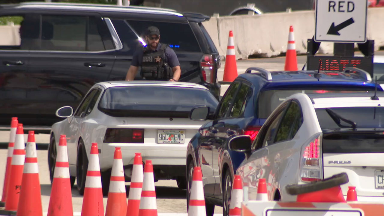 Security checkpoint near Mar-a-Lago in Palm Beach, Florida, on March 3, 2026.
