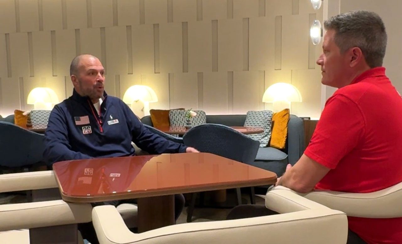 WPTV anchor and "Panthers 360" host Mike Trim talks with Florida Panthers general manager and Team USA Assistant General Manager Bill Zito.