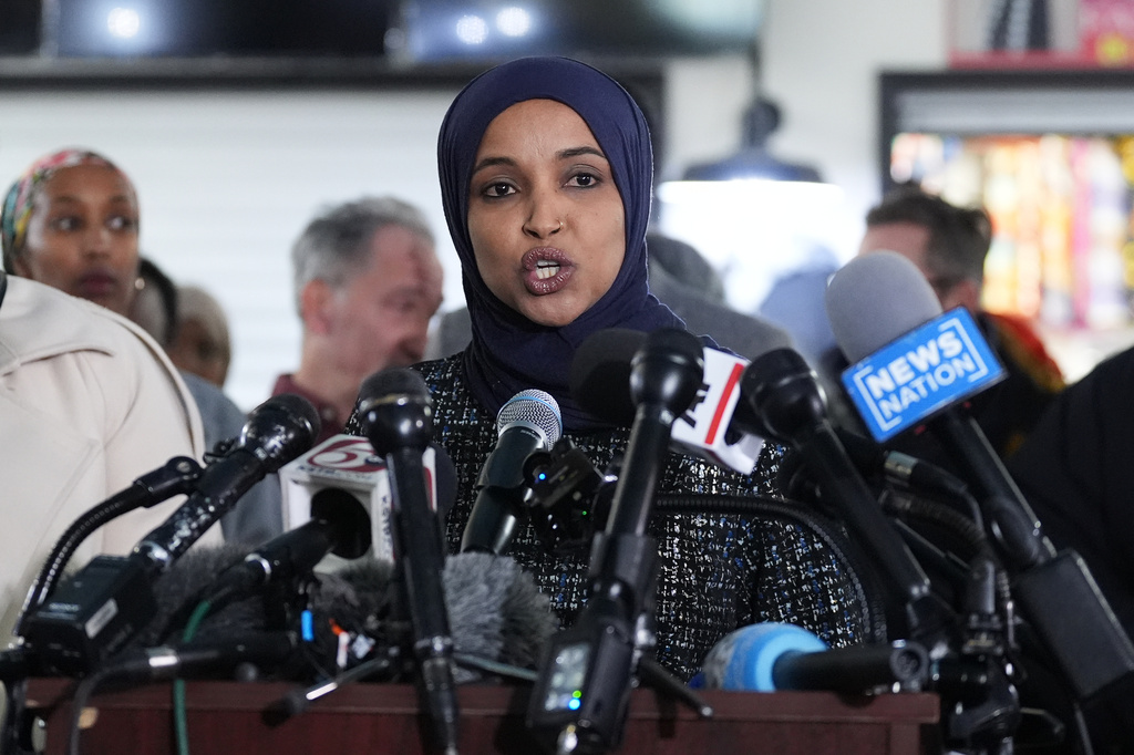 Rep. Ilhan Omar, D-Minn., speaks during a news conference on Jan. 28, 2026, in Minneapolis.