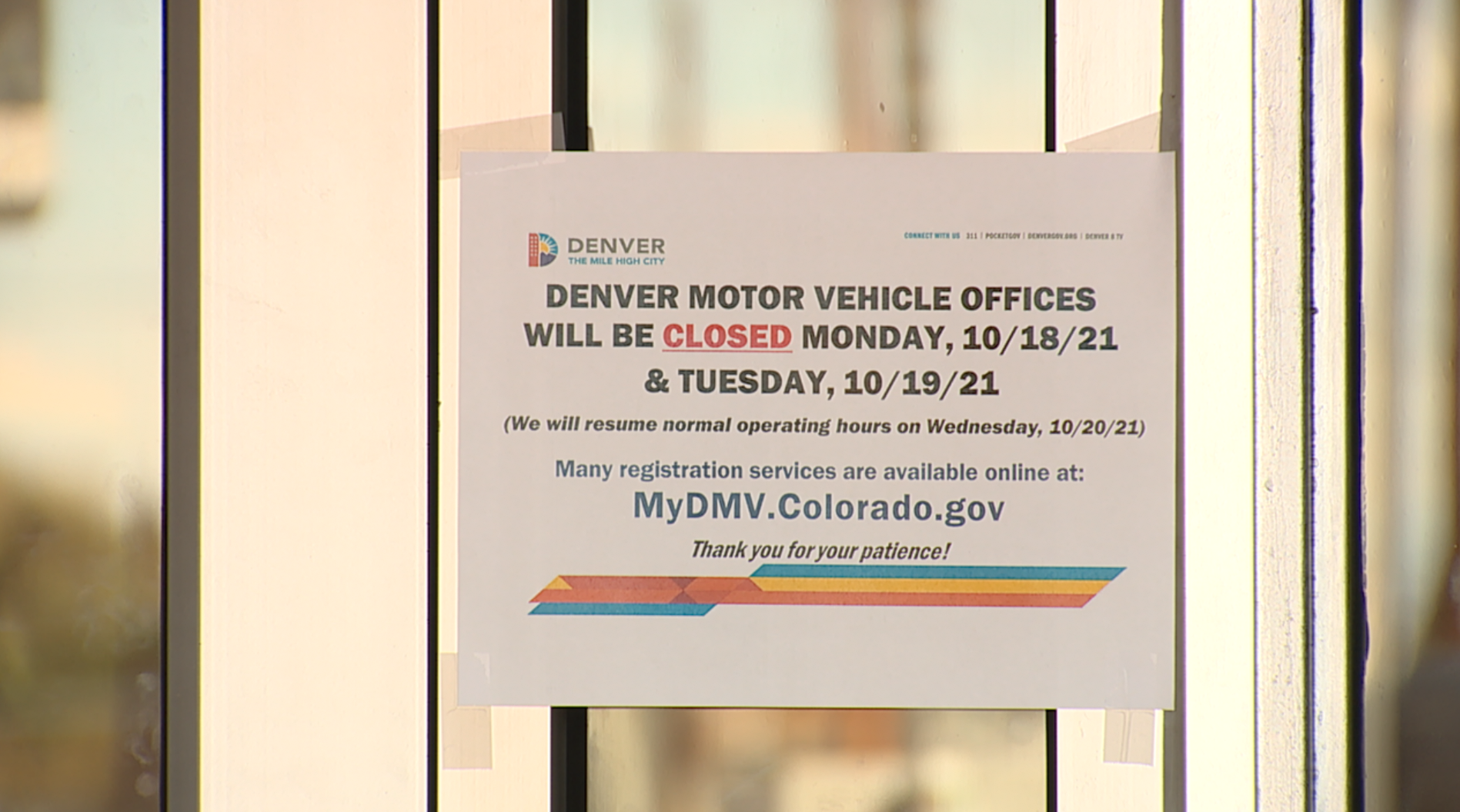 Denver Motor Vehicle Title & Registration offices closed on Monday and Tuesday 