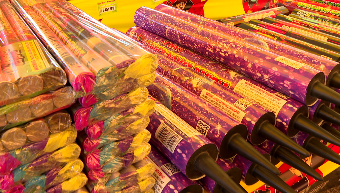 Fireworks inside Wild Willy's on the southeast corner of 108th & Maple. The tent is staffed by Pleasant Green Baptist Church volunteers, and proceeds support their ministry.