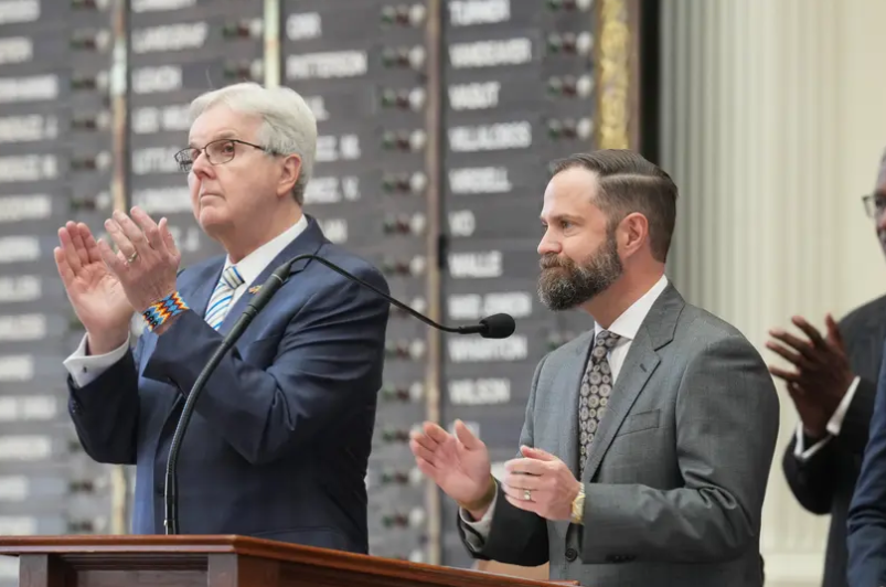 Even with support for school vouchers in both houses, Lt. Gov. Dan Patrick, left, and House Speaker Dustin Burrows will have to bridge differences if this Gov. Greg Abbott priority measure is to become law.