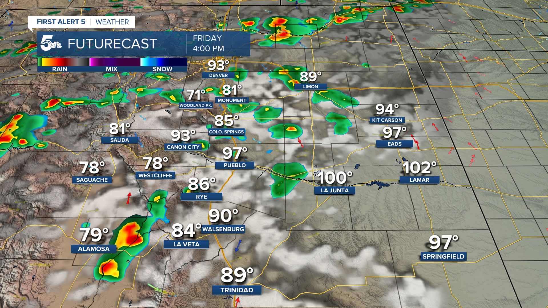 Isolated afternoon thunderstorms are possible today in southern Colorado