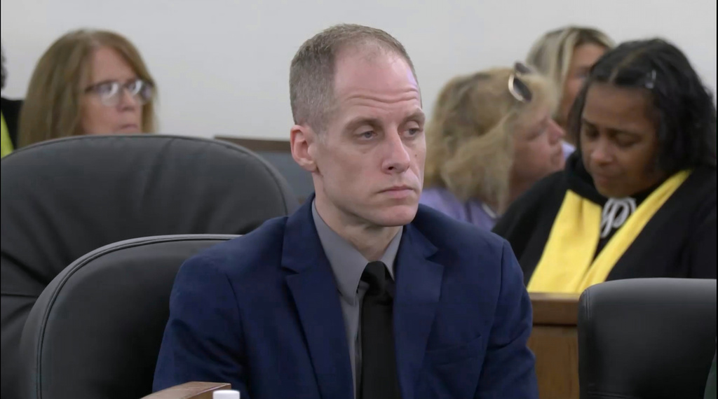 Caleb Flynn listens to court proceedings inside the Miami County Court of Common Pleas on Monday, Sept. 28, 2026, in Troy, Ohio. 