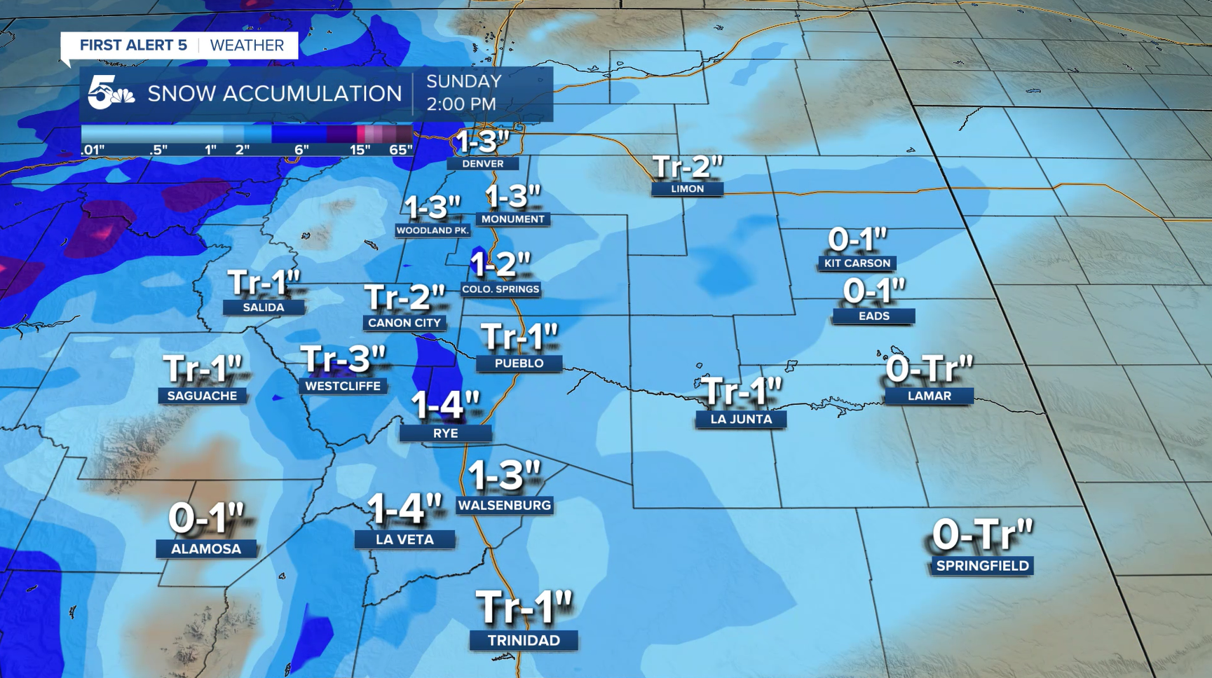 Snow accumulations through Sunday evening
