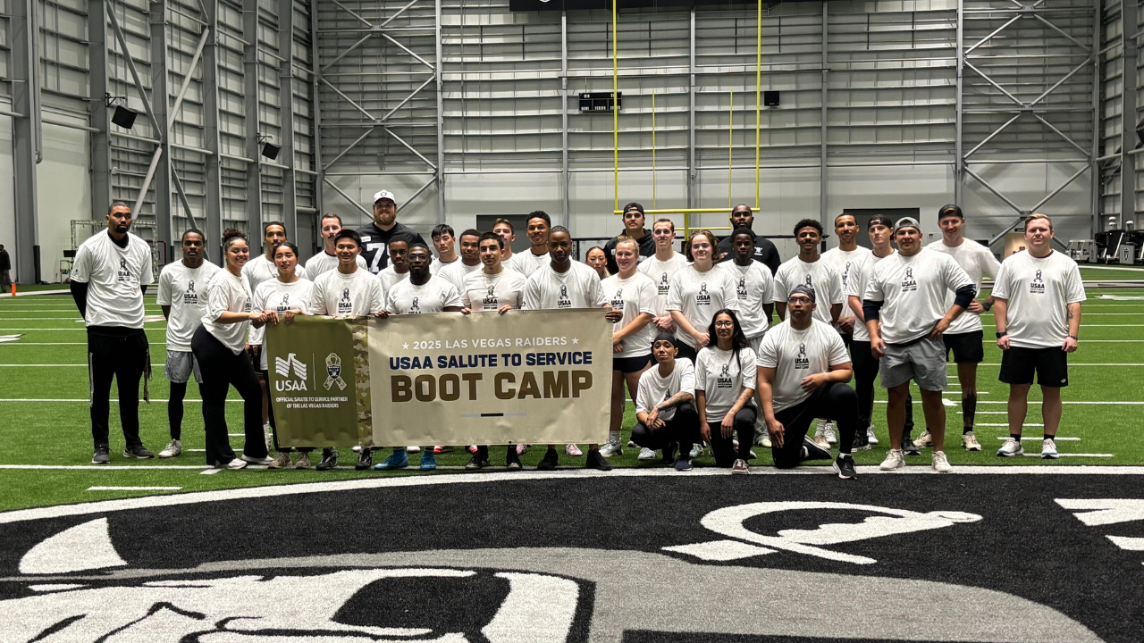 Military Members Take on Raiders Combine at USAA Salute to Service Event in Henderson