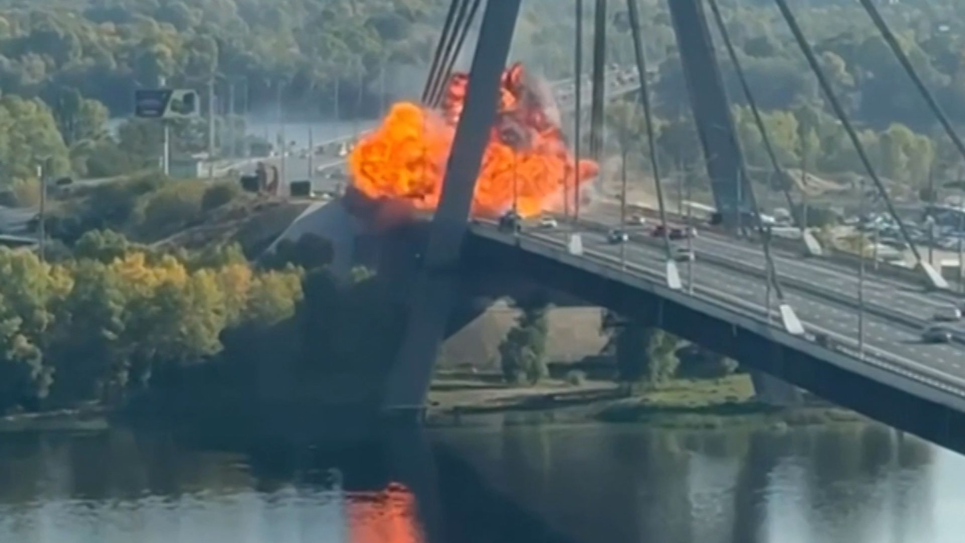 A Russian drone struck a major bridge in the Ukrainian capital of Kyiv on October 4, 2026.