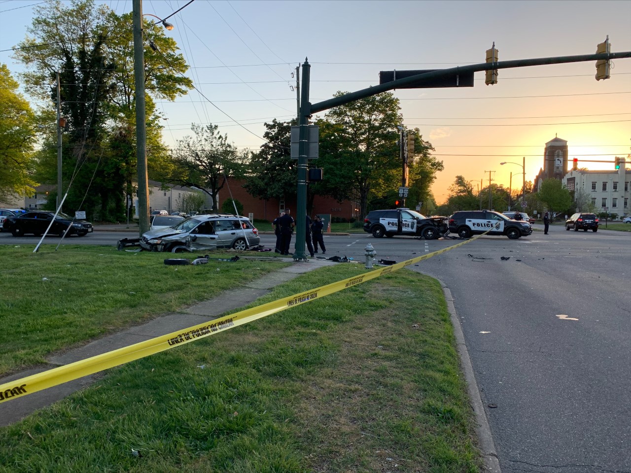 Officer-involved crash at intersection of Chamberlayne and Laburnum on Friday, April 22, 2022.