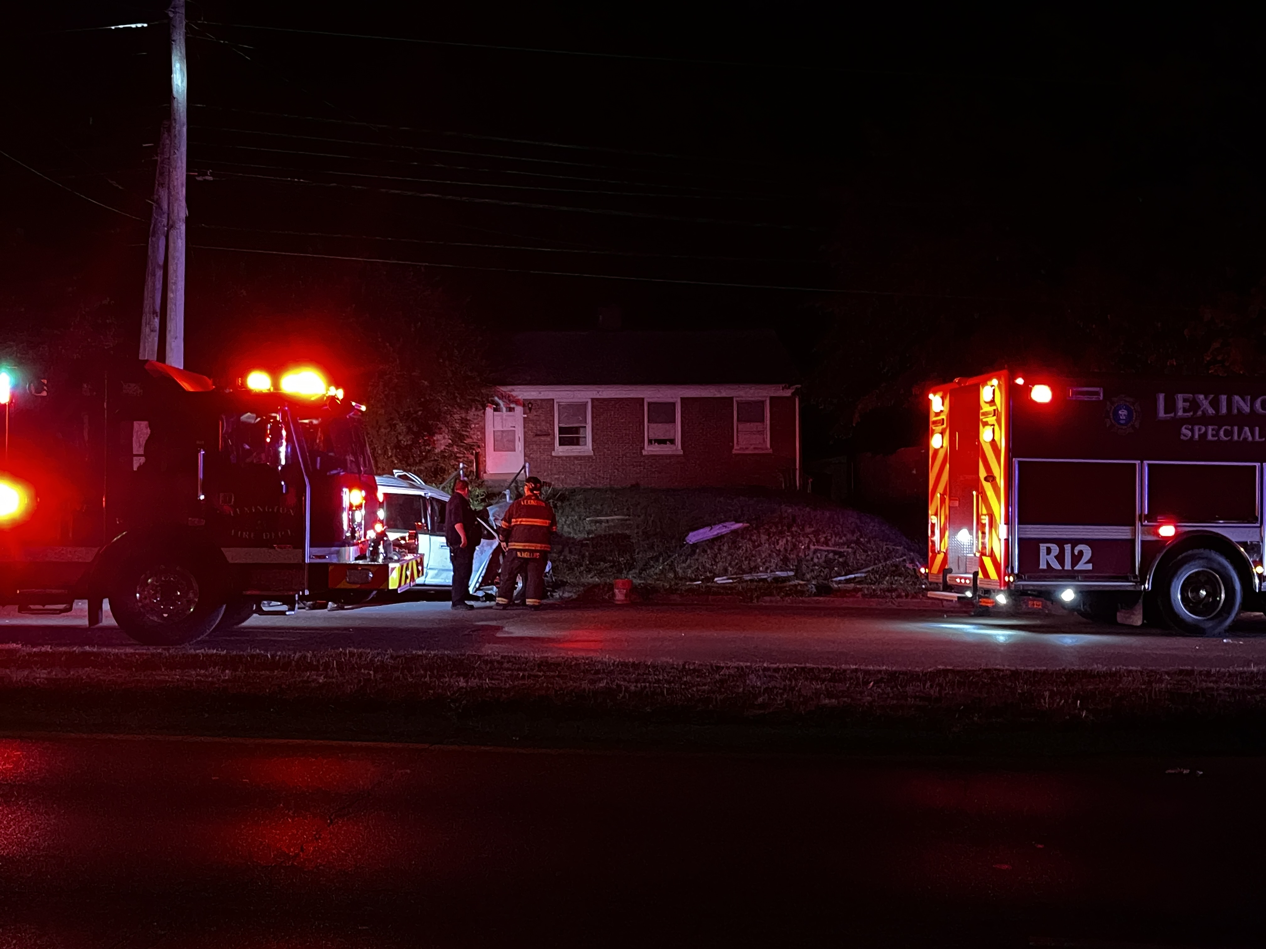 Single vehicle crash into a pole leaves one person with non-life-threatening injuries