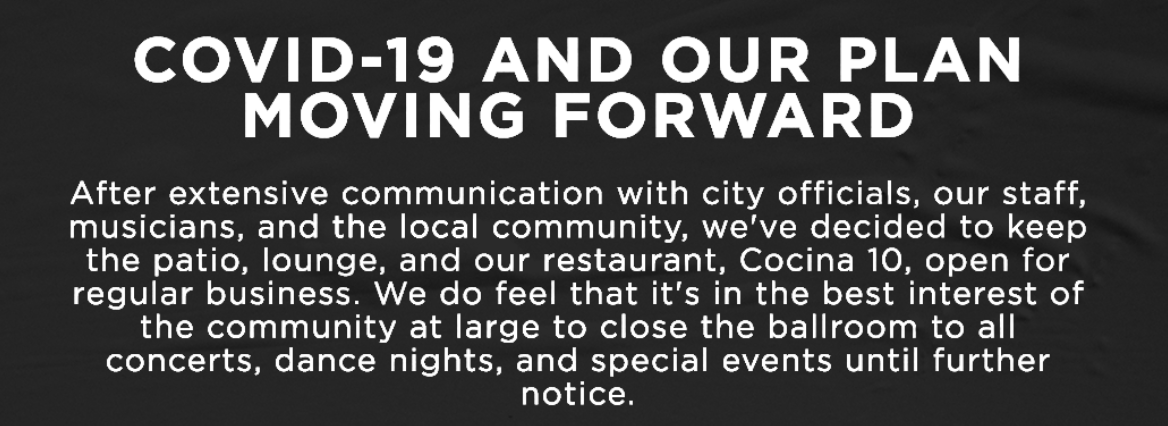 Crescent Ballroom COVID-19 announcement