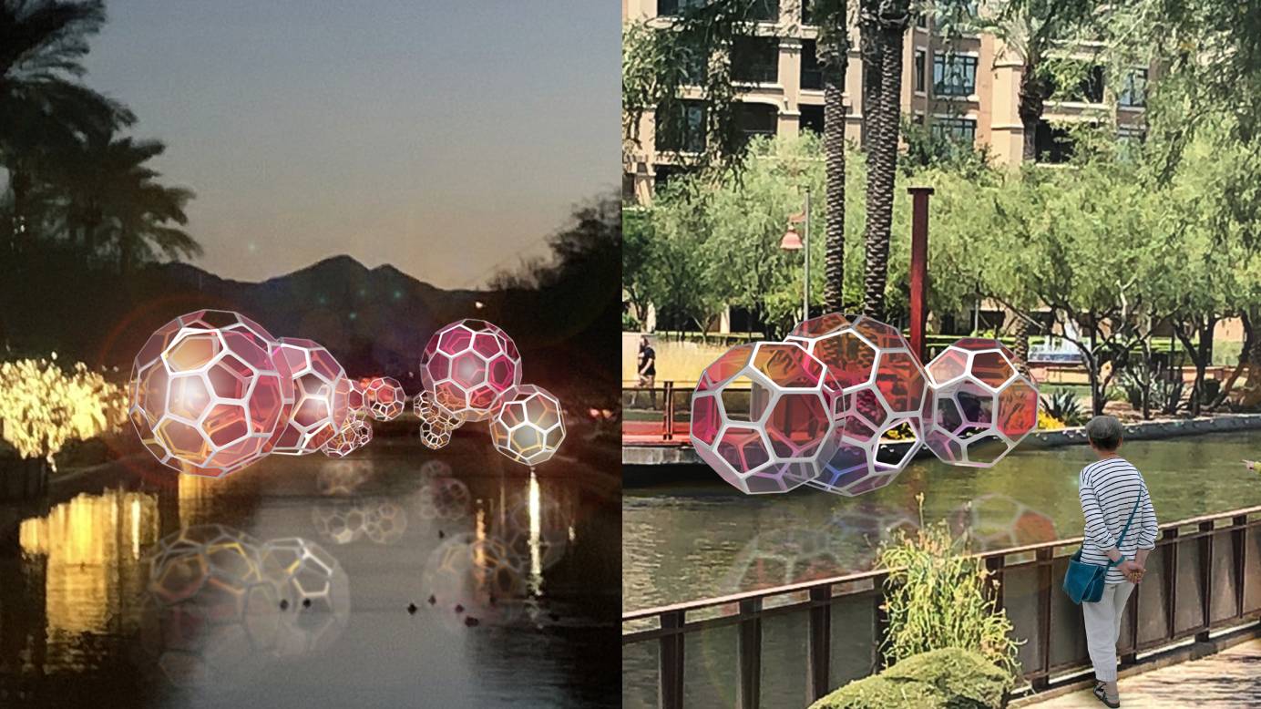 Nighttime/ Daytime renderings of what the artwork will look like when it’s installed for the Canal Convergence in November.