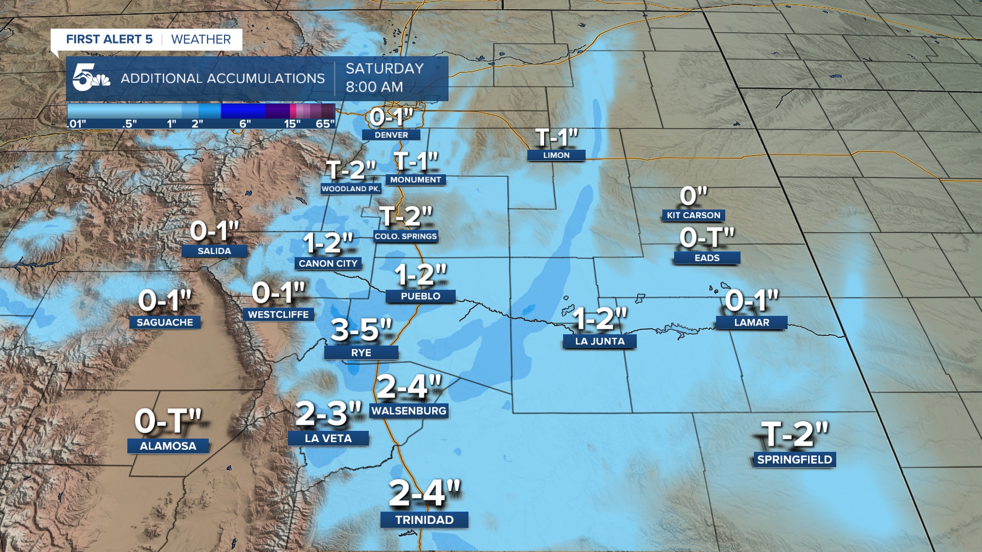 Additional snow accumulation through Saturday evening across southern Colorado