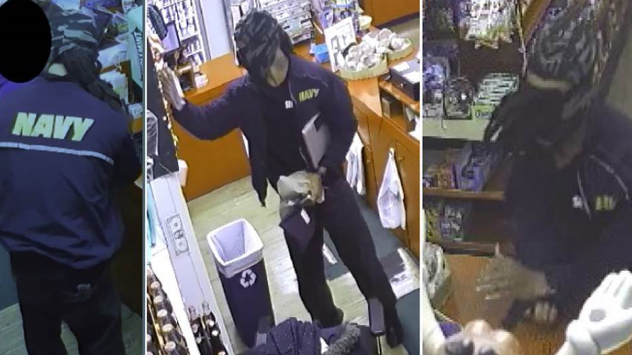 Seaside Market & Deli armed robber wearing Navy jacket