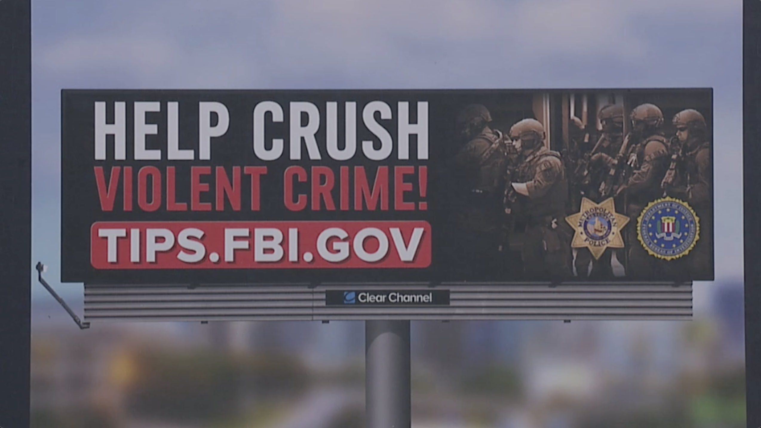 FBI and Las Vegas police deploy 80+ digital billboards across the valley to encourage crime reporting as homicides drop 30% and shootings fall 66%. 