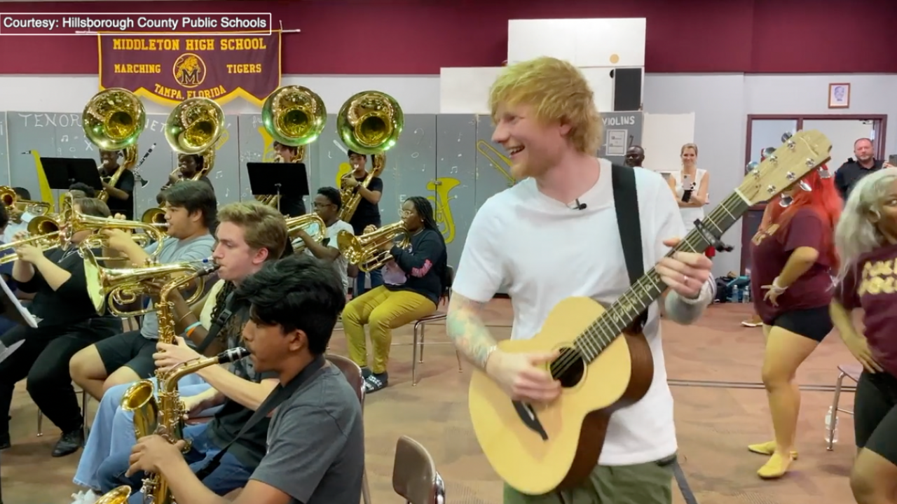 Ed Sheeran visits Tampa high schoolers, gifts them guitars and concert tickets