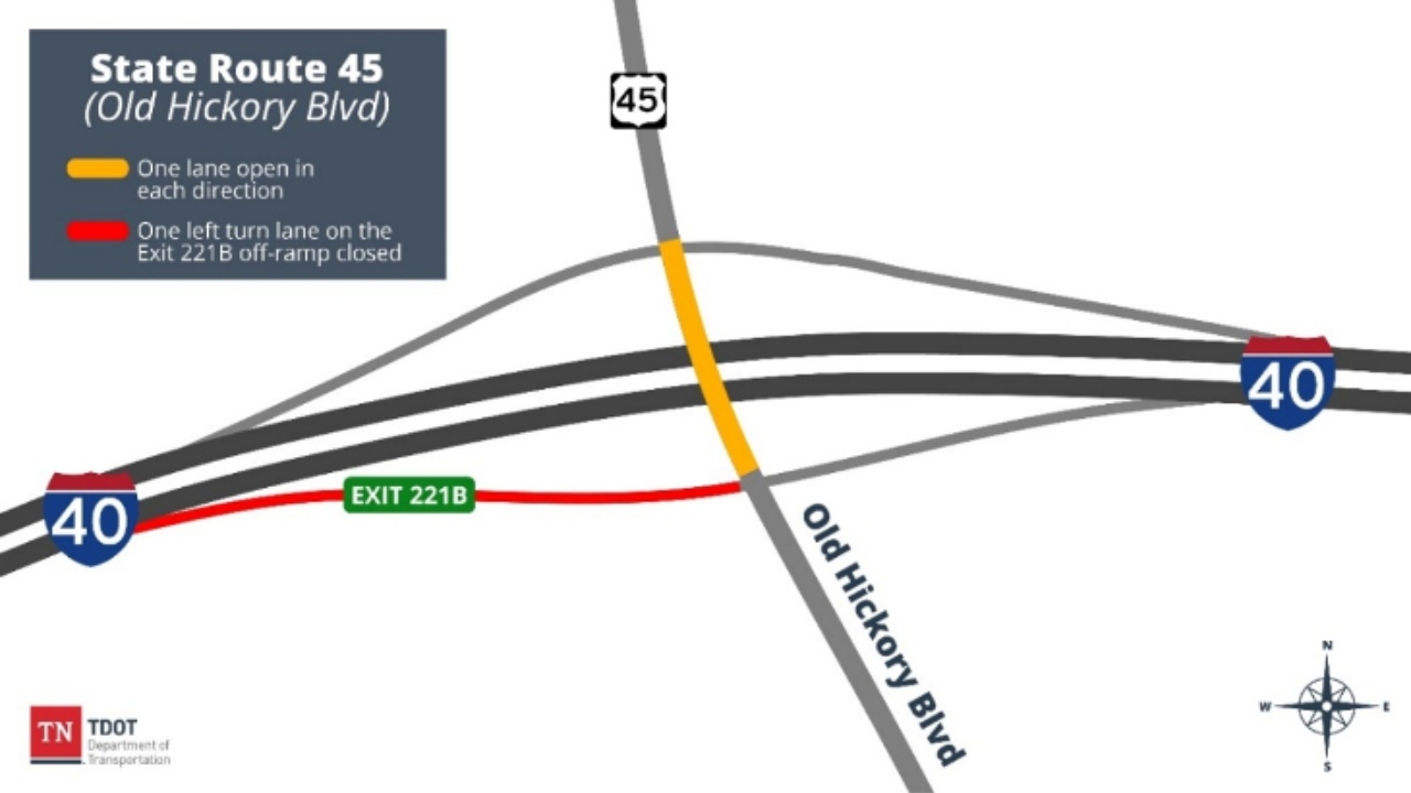 Lane closures April 10-20 on Old Hickory Blvd bridge over I-40