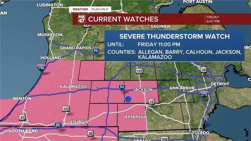 Severe Thunderstorm Watch continues until 11 PM for Jackson and Hillsdale counties