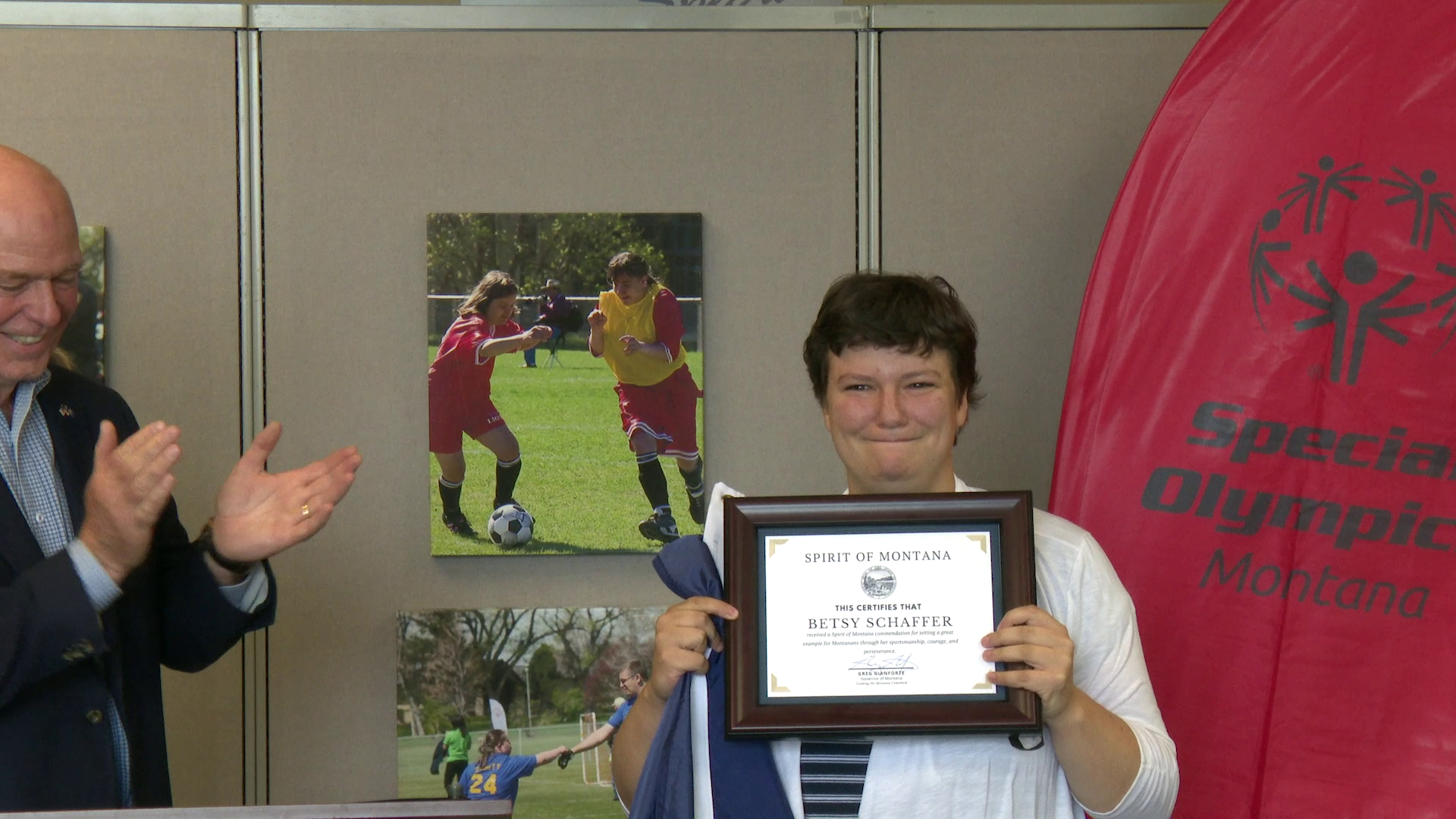Betsy Schaffer, Special Olympics Montana’s 2020 Athlete of the Year, received the "Spirit of Montana" commendation