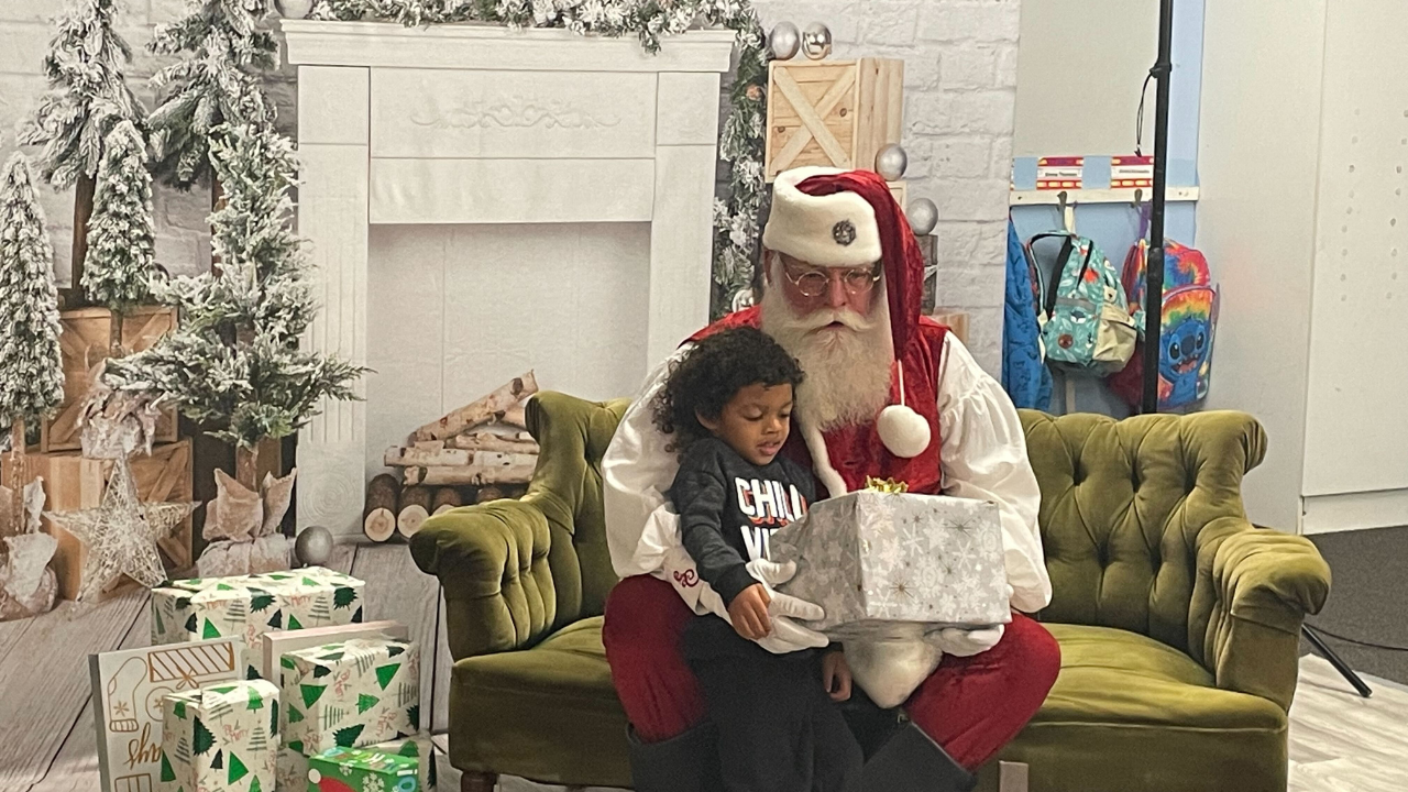 Santa's Drill Team meets children before the big day