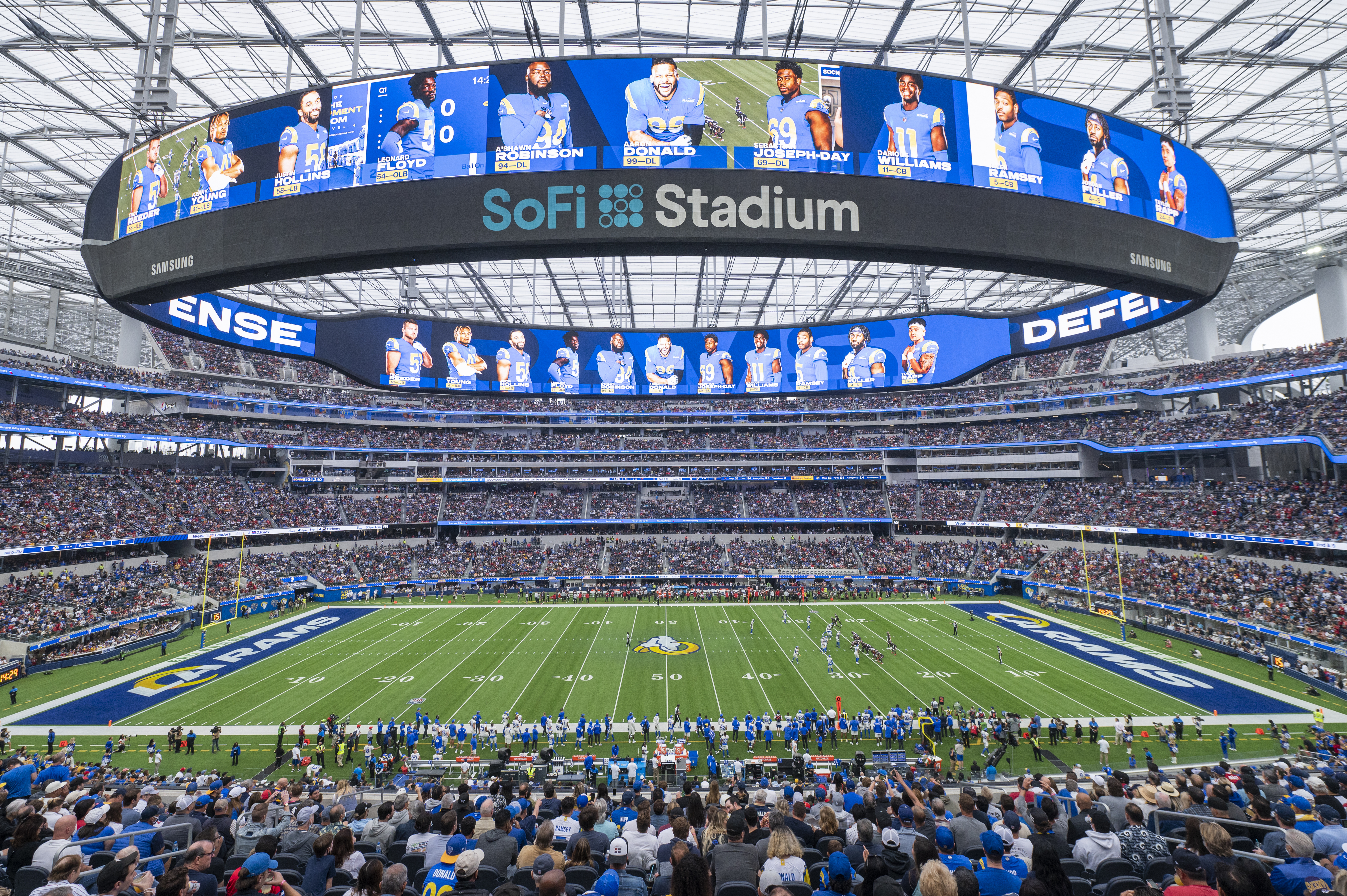Interior of SoFi Stadium, site of Super Bowl LVI
