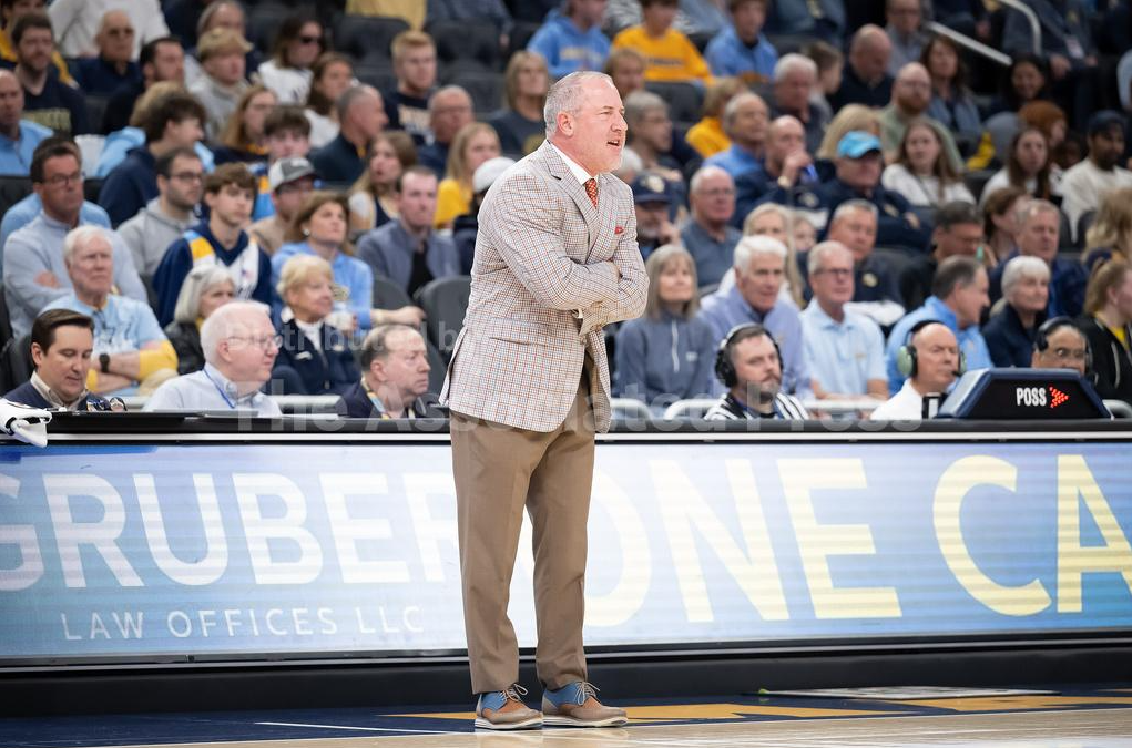 Maryland Terrapins head coach Buzz Williams yells from the sidelines during NCAA basketball game between Marquette Golden Eagles and Maryland Terrapins on Saturday, Nov. 15, 2025, at Fiserv Forum in Milwaukee. Maryland defeated Marquette 89-82.