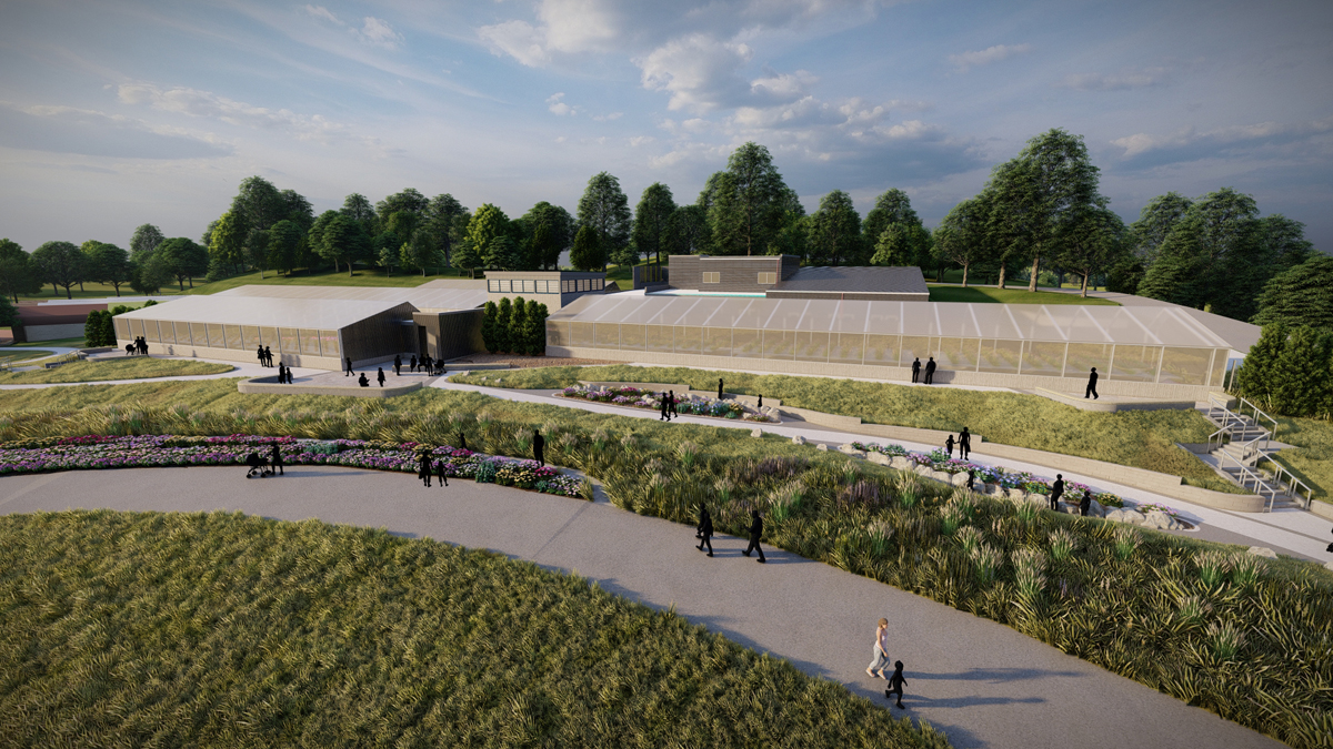 The Claire M. Hubbard Plant Production Center at Lauritzen Gardens (Looking Northeast from the rose garden turnaround).jpg