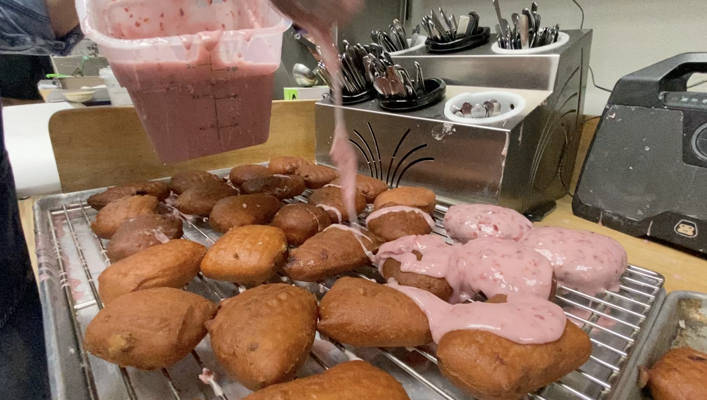 Glazing Cherry Bombs at Bailey Jayne's Bakery