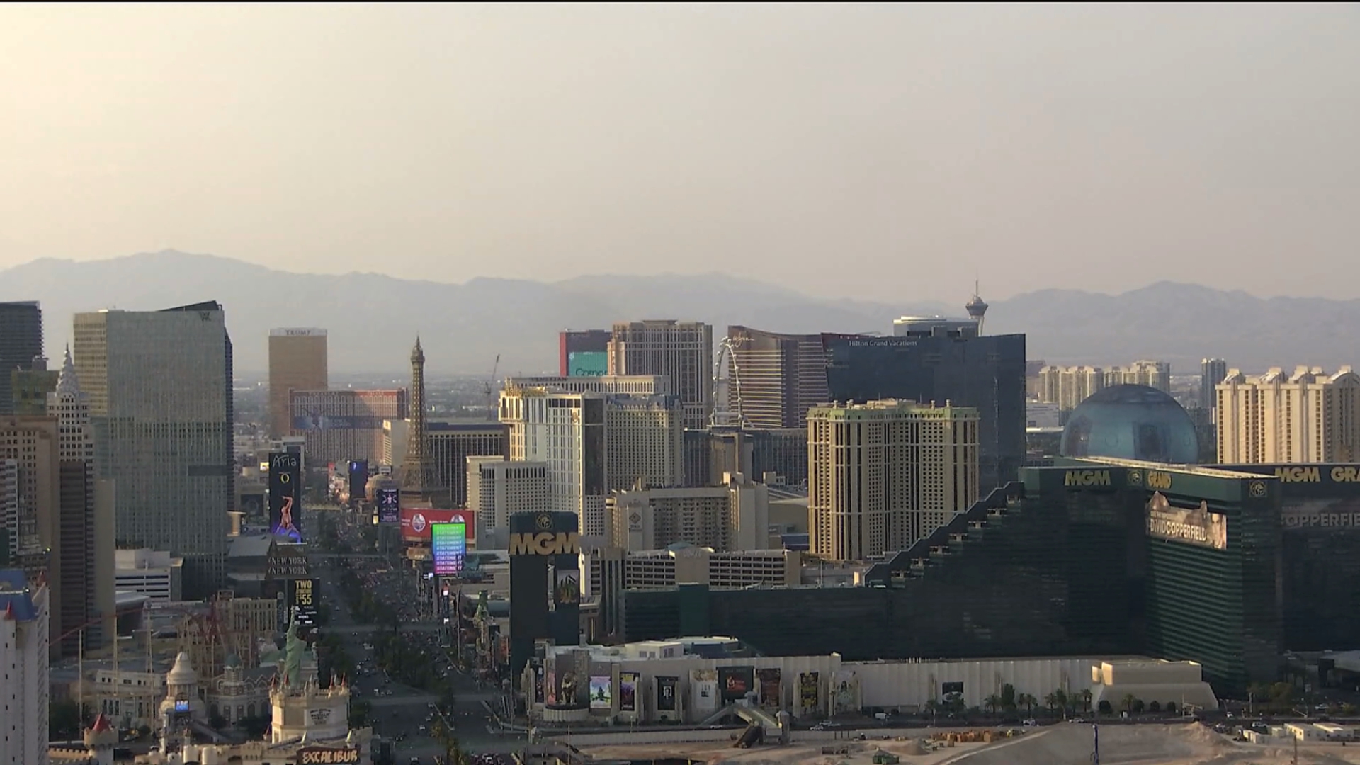 Hazy Las Vegas skyline due to fire