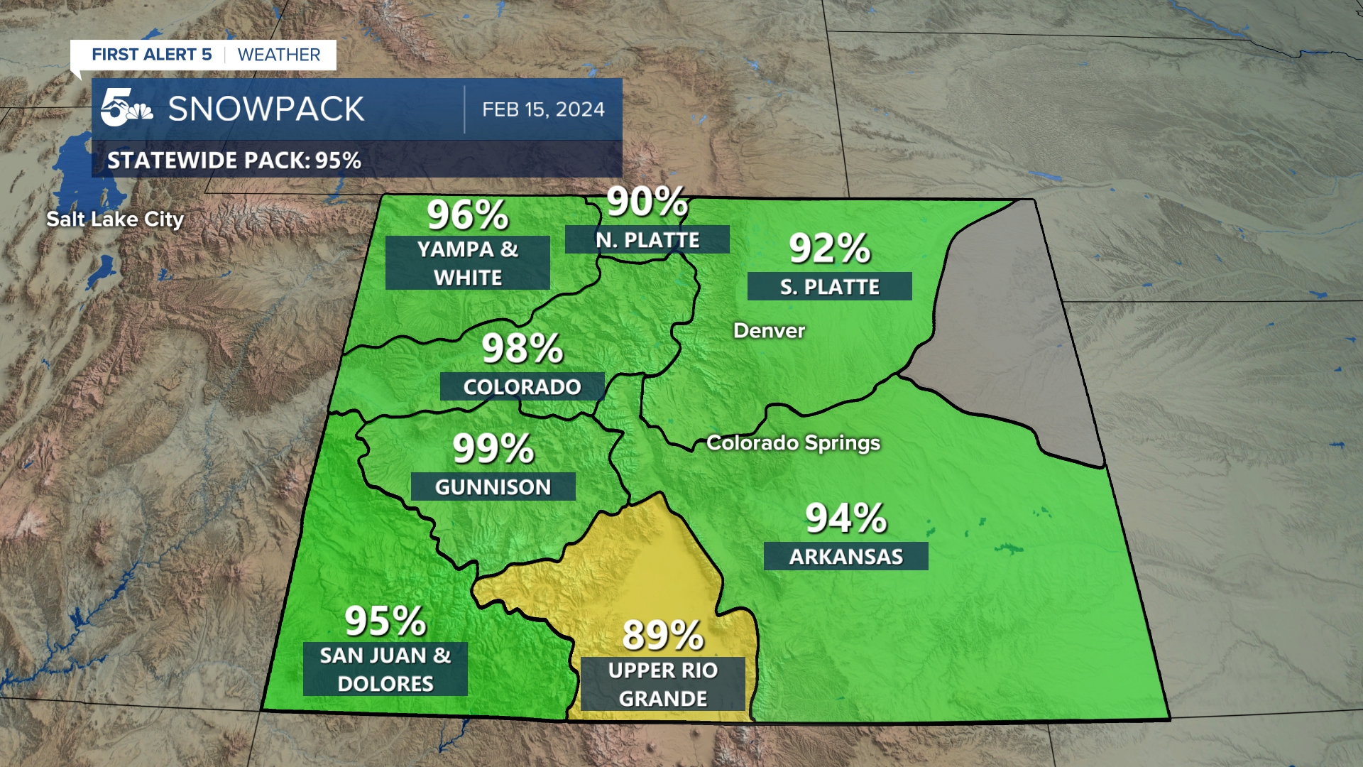 Colorado State Snowpack on February 15th, 2024