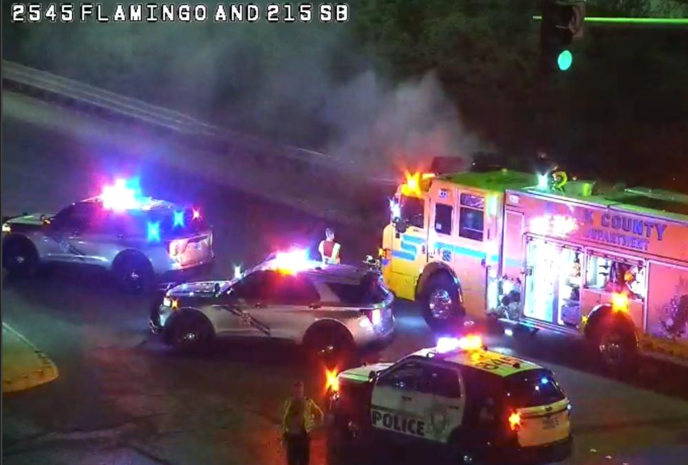 All westbound lanes blocked on Flamingo Road at CC-215, RTC says