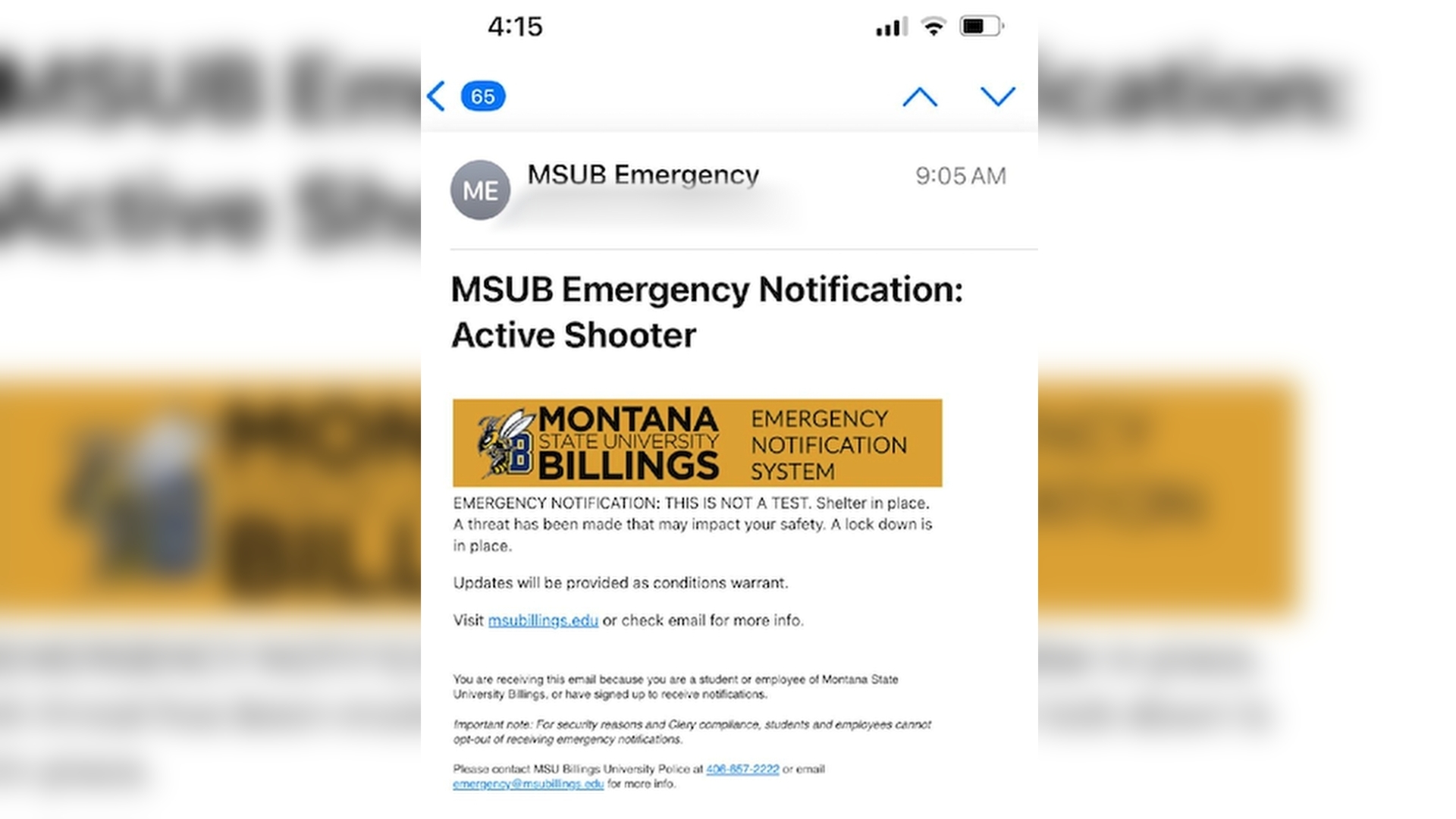 False threat sent out via email and announced via intercom