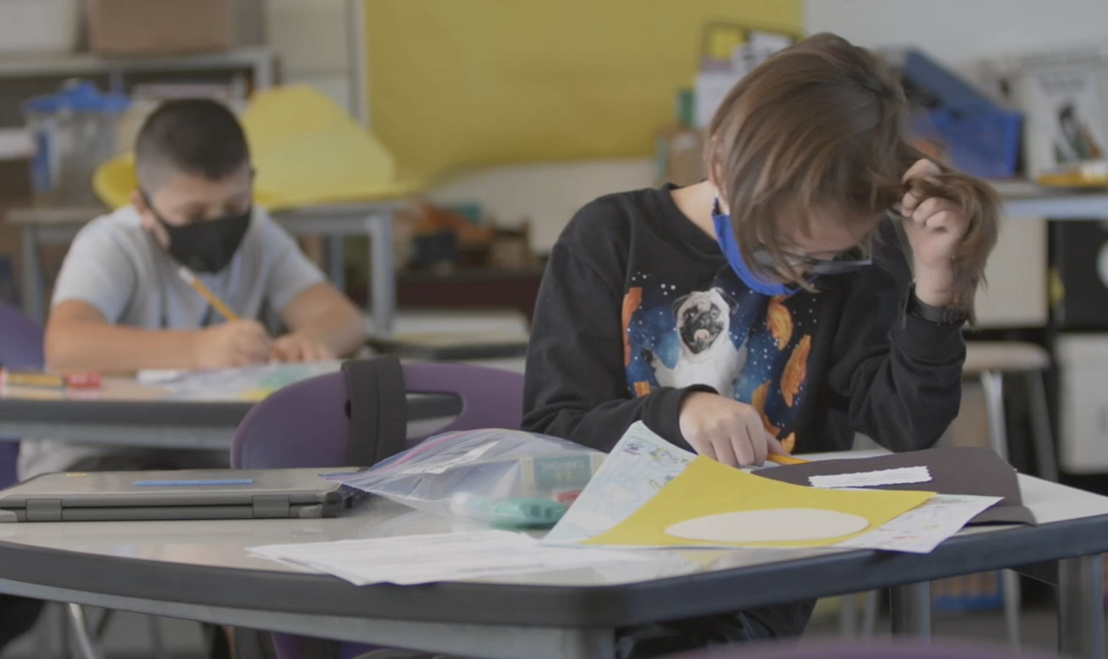 Kids in school in masks