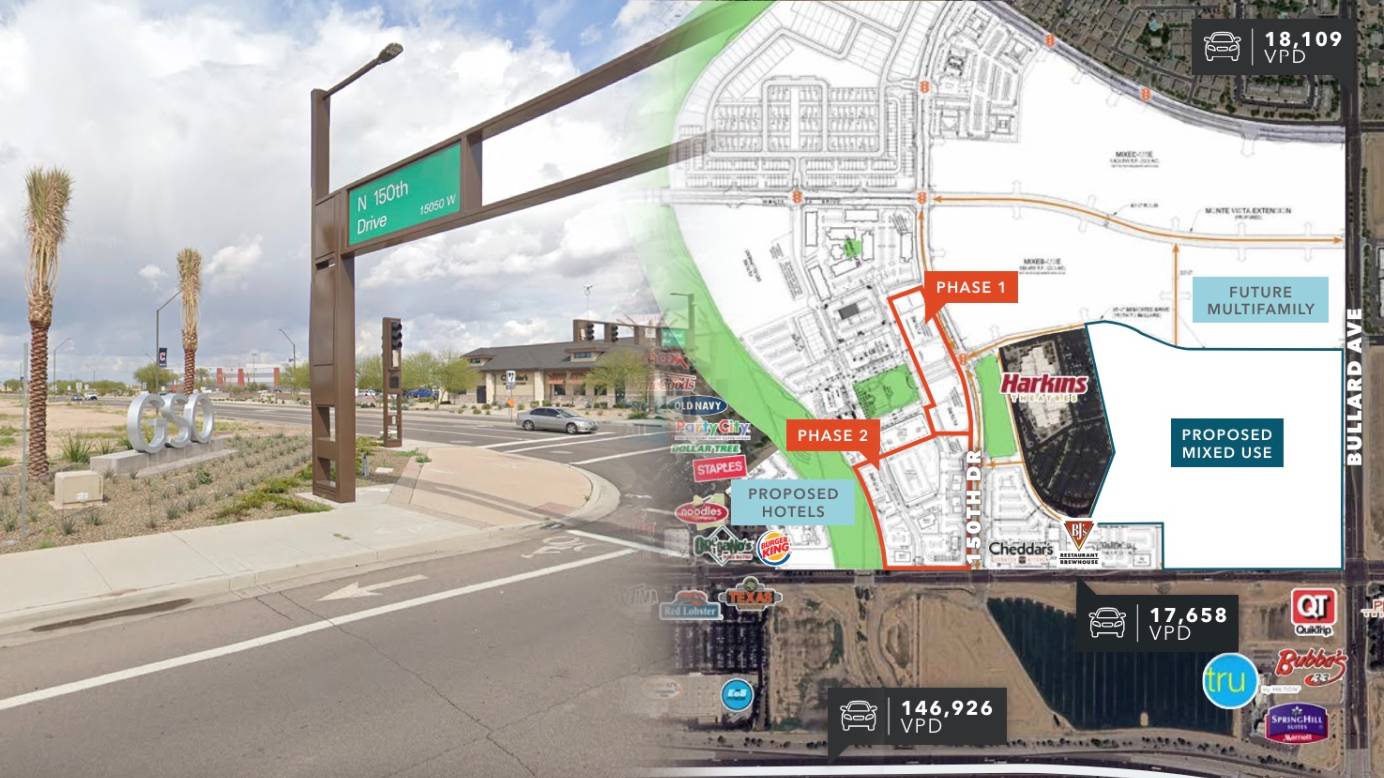 Civic Square at GSQ and the area of 150th Drive and McDowell Road in Goodyear. 