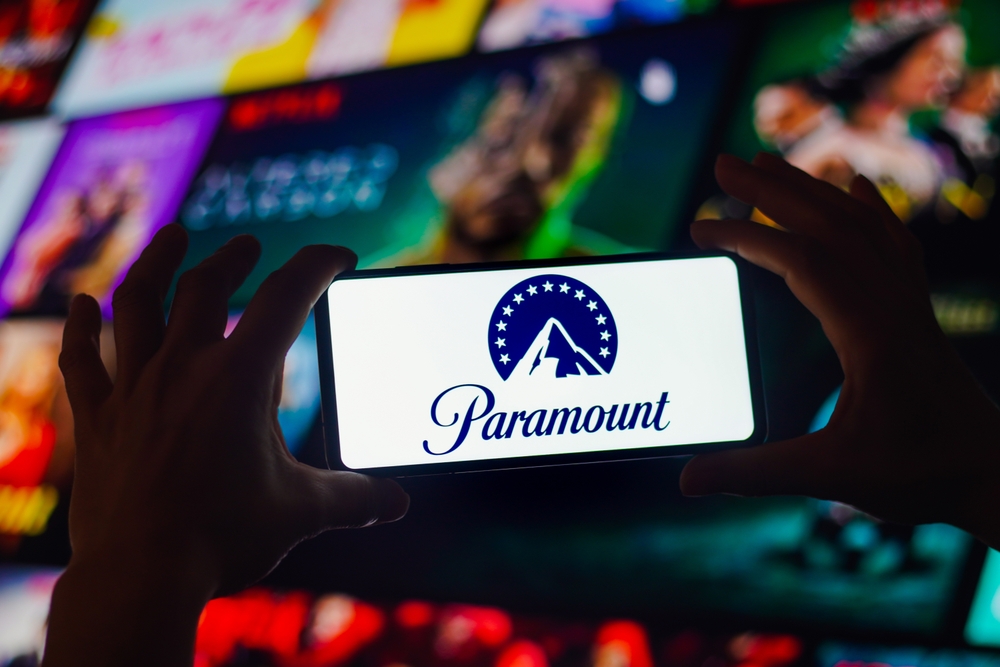 The Paramount logo is seen on a mobile device.