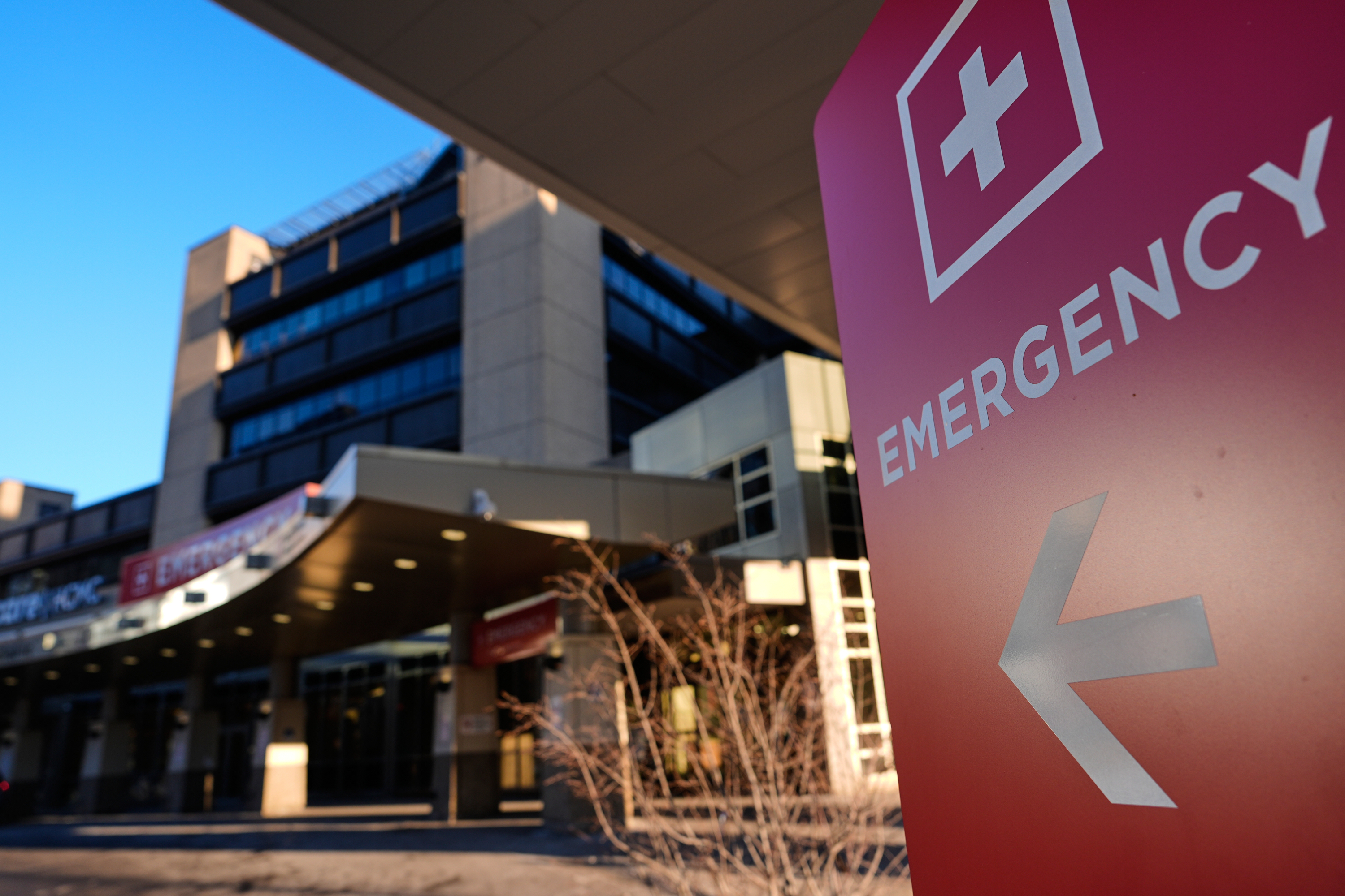 The Hennepin County Medical Center emergency department sign is seen Friday, Jan. 30, 2026, in Minneapolis. 