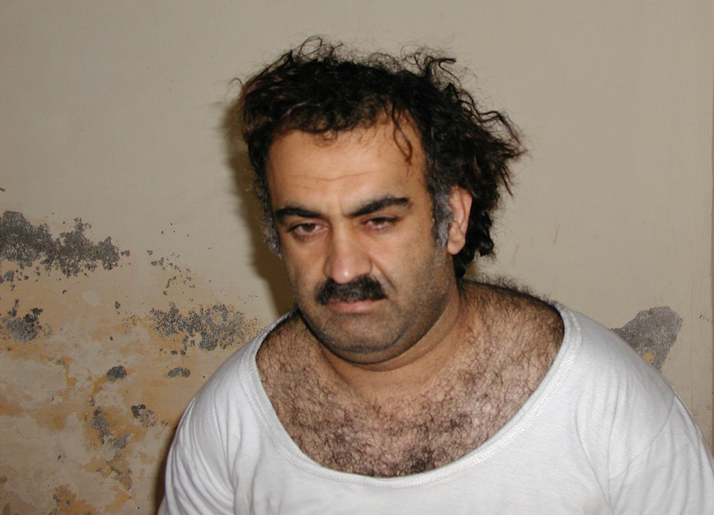 FILE- Khalid Sheikh Mohammed, the alleged Sept. 11 mastermind, is seen shortly after his capture during a raid in Pakistan, March 1, 2003, in this photo obtained by the Associated Press.